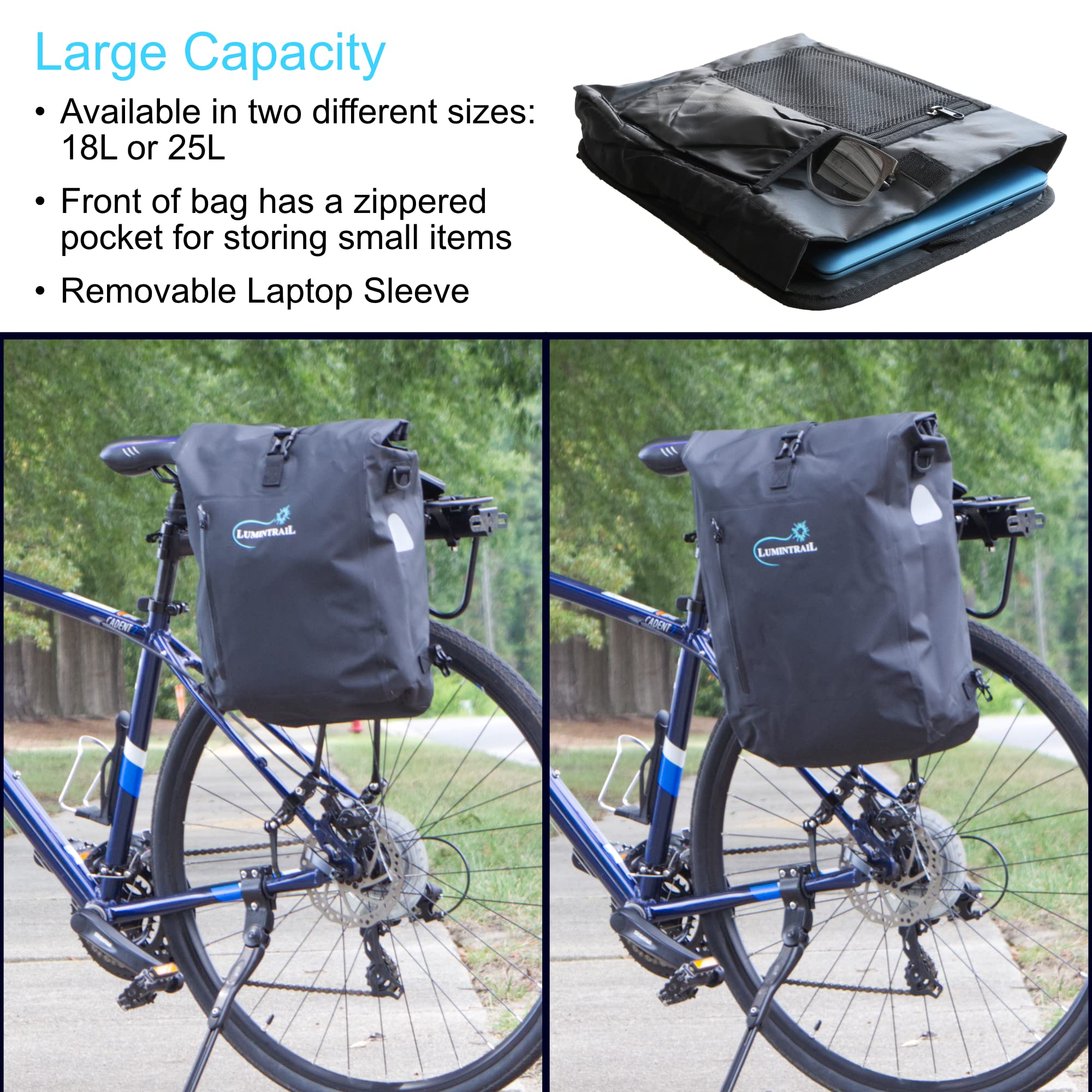 **Lumintrail Waterproof Bike Pannier Bag & Backpack - 25L Rear Bicycle Bag for E-Bike, Commuting & Touring - Reflective Safety Spots & Adjustable Straps**