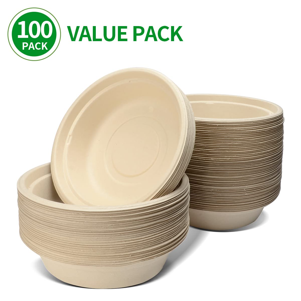 Bloomoon 100-Pack 32 oz Large Disposable Paper Bowls - Heavy Duty, Grease Resistant for Salad, Pasta, Burrito, Lunch & Snacks - Perfect for Parties, Catering, Picnics & Outdoor Events
