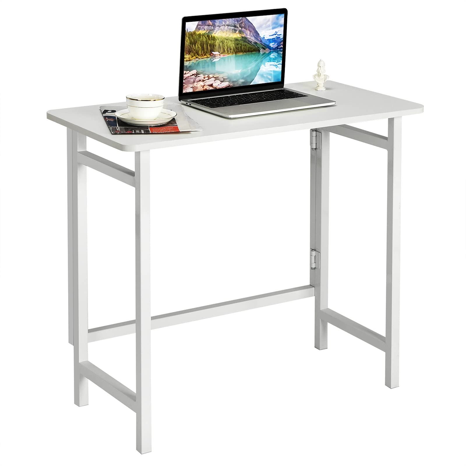 Tangkula White Folding Desk - Compact Modern Computer Desk for Home Office, Laptop Workstation, Study & Writing Table - Space Saving Design for Small Rooms & Apartments (Perfect for Remote Work, Online Classes & Home Office Setup)