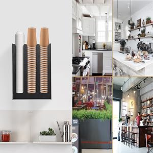 HAITIAN 4-Compartment Paper Cup Holder & Straw Storage Organizer - 4mm Thick Durable ABS Plastic in Black (HT-4-30211FBA) - Perfect for Restaurants, Coffee Shops, and Office Break Rooms