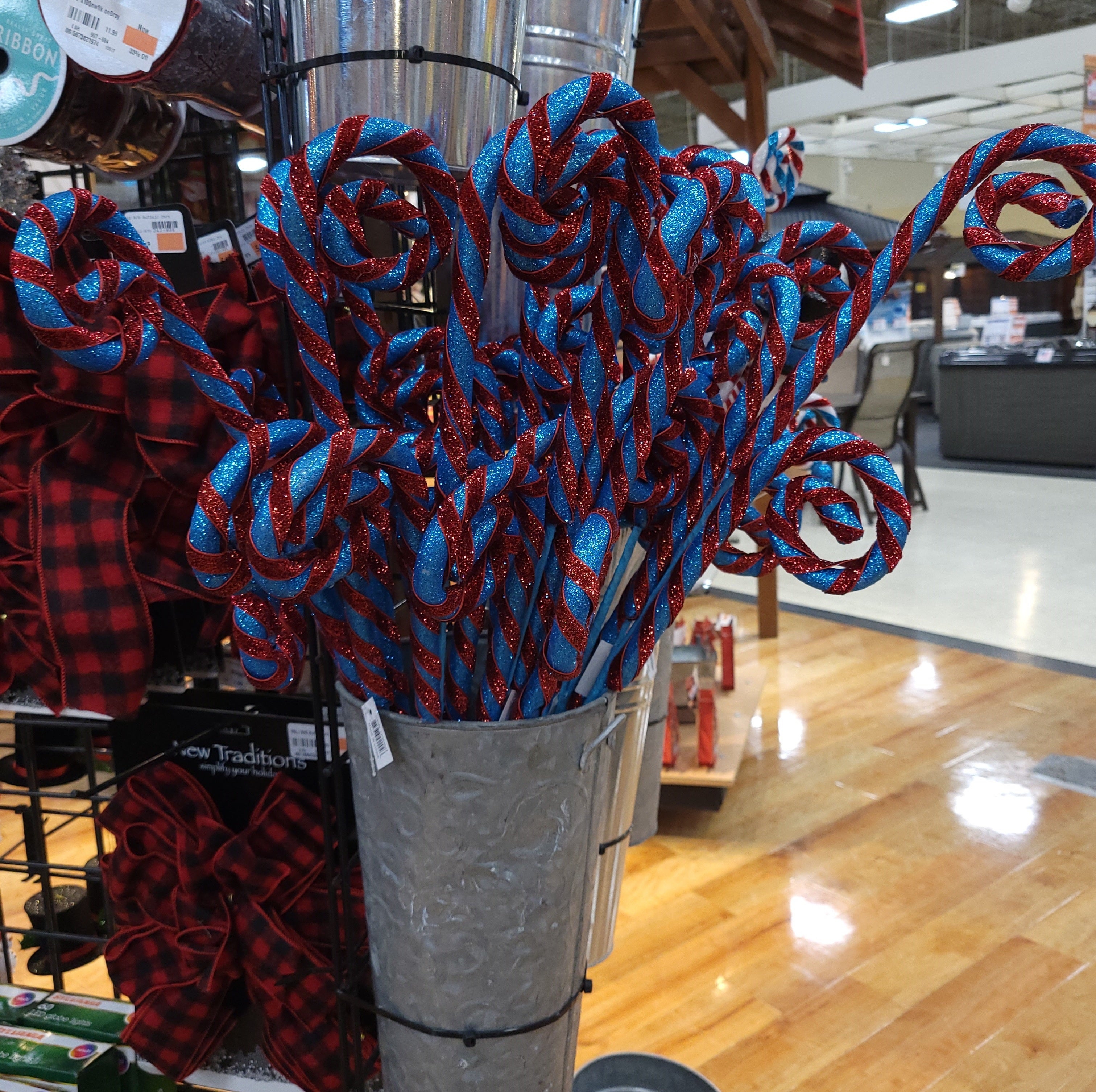 29 Pack Turquoise and Red Glitter Candy Cane Sprays for Christmas Tree Decorations, Holiday Party Favors, and DIY Crafts