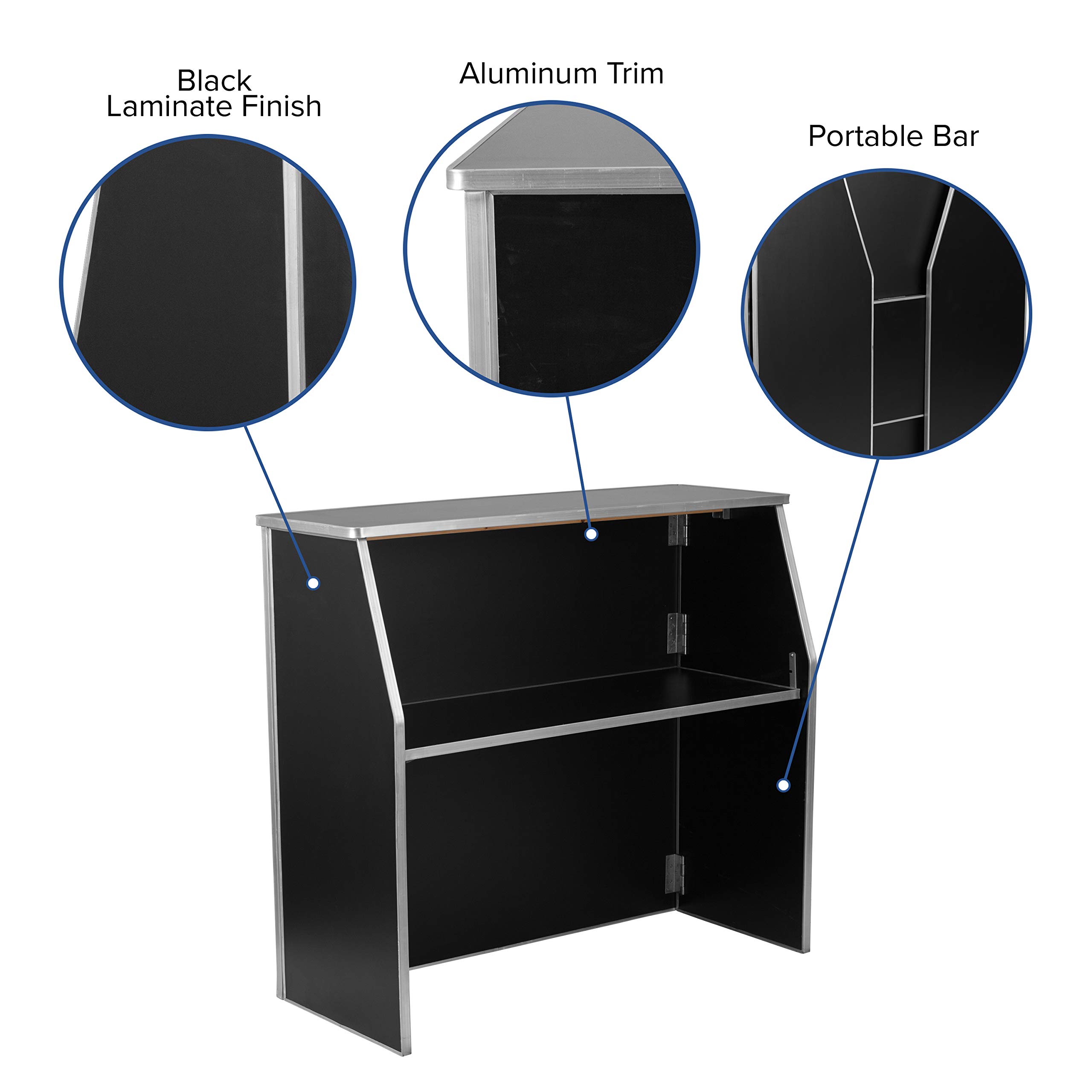 Flash Furniture 4-Foot Folding Portable Bar with Shelves - Mobile Laminate Event Bar for Parties, Weddings & Home Use - Black | Compact & Space-Saving Design