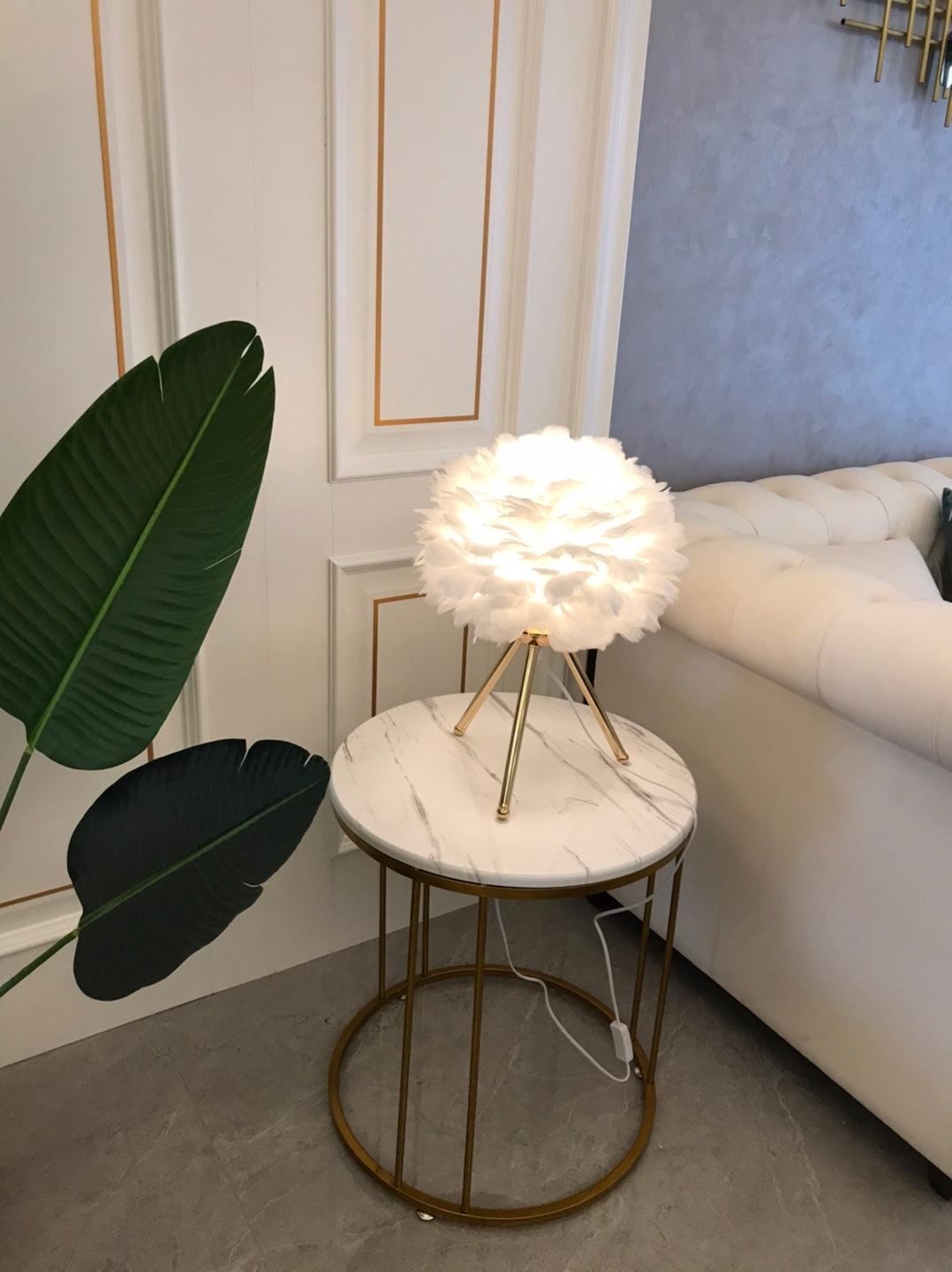 Elegant Goose Feather Table Lamp - Soft Warm White Light for Bedroom, Living Room & Office Decor - Perfect for Relaxation & Cozy Ambience