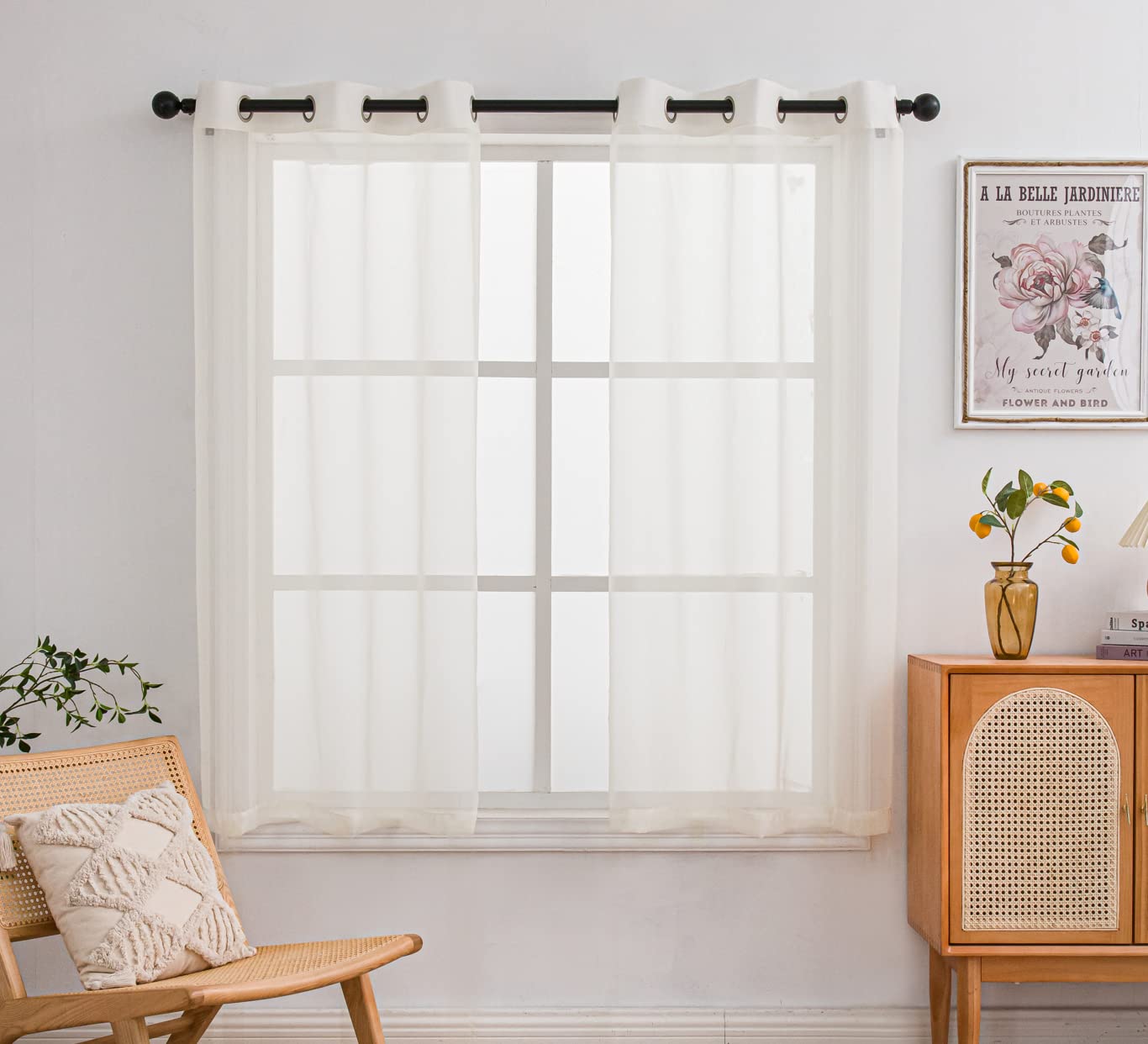 Sheer Voile Curtains 63 Inch Length with Grommets - Lightweight Kitchen Window Treatments (52x63 Inches, Butter Yellow) for Living Room, Bedroom & Dining Area