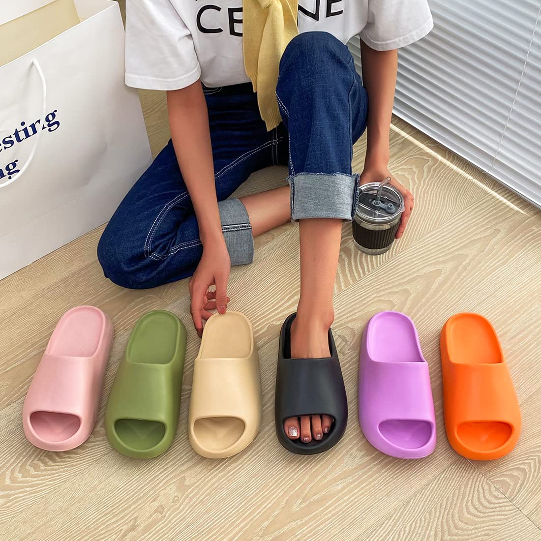EVA Anti-Slip Cloud Slippers for Women & Men - Lightweight Platform Pillow Slides, Open Toe Shower Sandals for Indoor, Outdoor & Spa Use - Perfect for Home, Beach and Relaxation