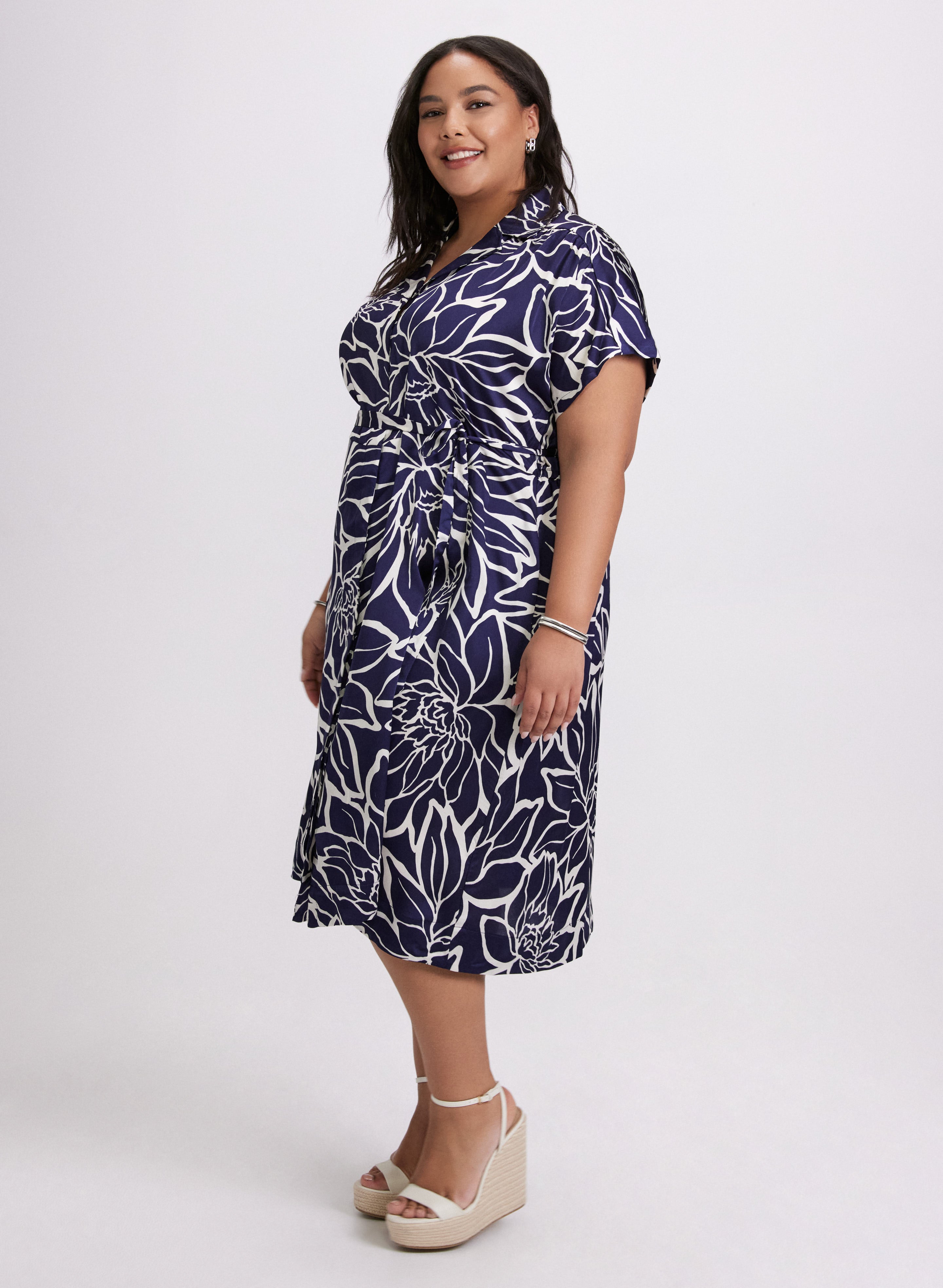 Floral Collar Day Dress - Women's Summer Floral Print Dress with Collar for Casual Wear, Office, and Outdoor Events