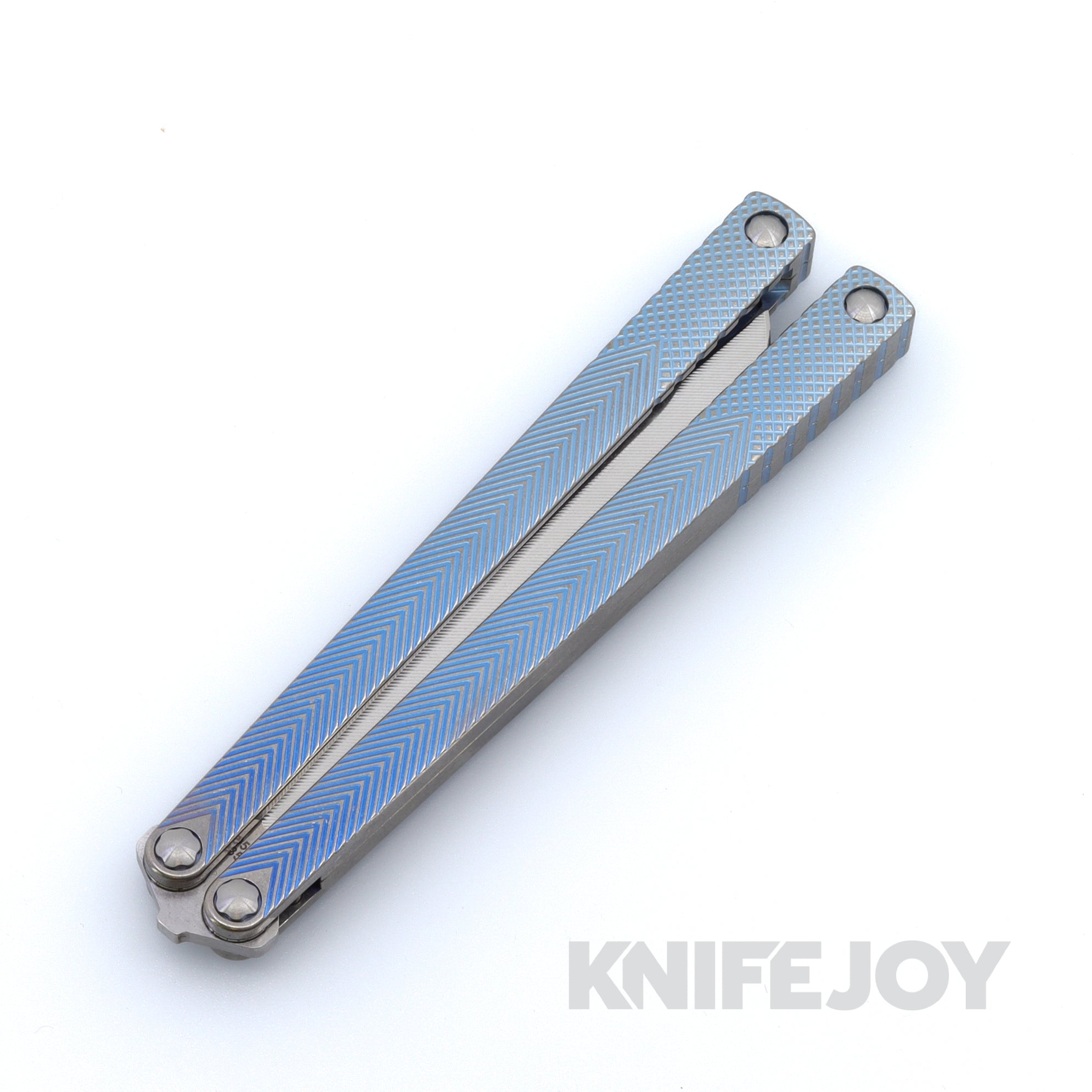 MachineWise Serif Balisong Knife - S35VN Steel Blade with Textured Grade 5 Titanium Handles (Blue Fade) - Perfect for EDC, Collecting & Flipping Practice