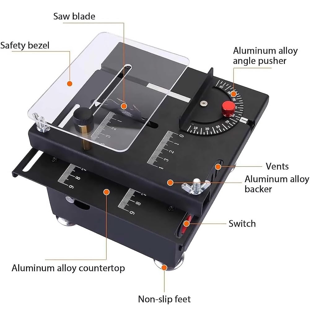 7-Speed Mini Table Saw with Adjustable Blade Angle (0-0.63