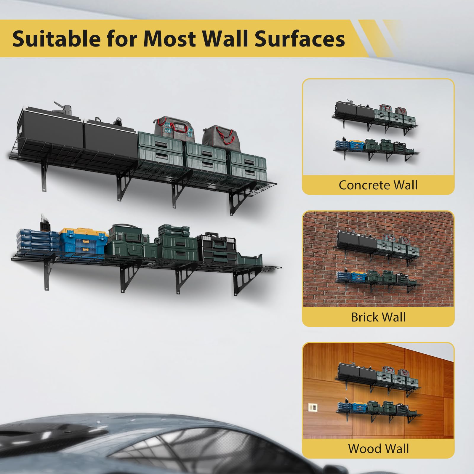 2-Pack Heavy Duty Garage Wall Shelves - 12x72 Inch Floating Shelving with 600lbs Capacity - Wall Mounted Storage Rack for Garage, Basement, Workshop & Home Organization