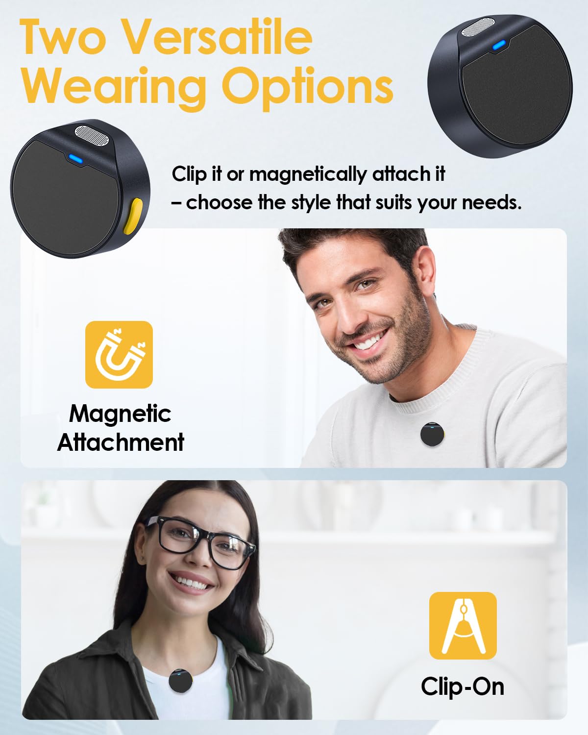 Wireless Lavalier Microphone for iPhone & Android - Mini Clip-On Mic with Noise Cancellation & Magnetic Back Clip - 2-Pack for Vlogging, YouTube Videos, Podcasting & Live Streaming (Perfect for Content Creators, Interviewers & Online Teachers)