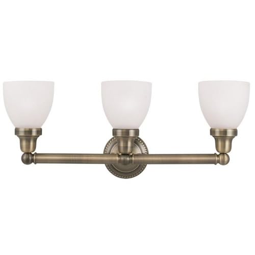 Livex Lighting 1023-01 Classic 3-Light Bathroom Vanity Light Fixture in Antique Brass Finish - Perfect for Bathroom Makeovers and Spa-Inspired Home Decor