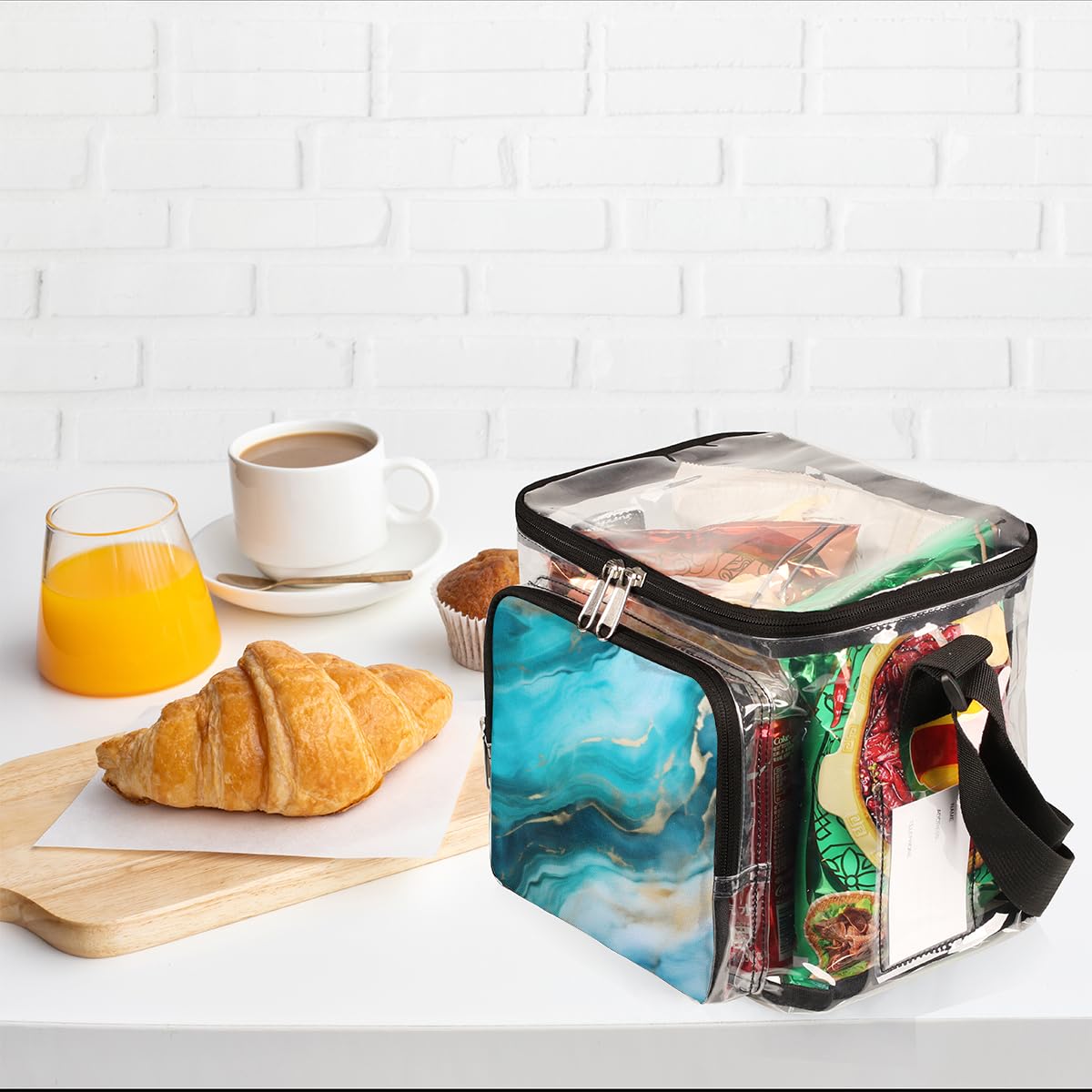 GzLeyigou Marble Pattern Clear Tote Bag with Handles - Liquid Texture Transparent Crossbody Shoulder Bag for Women - Perfect for Lunch, Outdoor Travel, Picnic, Concerts & Sports Events (Stadium Approved) - Multi-Use Fashion Accessory for Shopping, Beach & Daily Commute