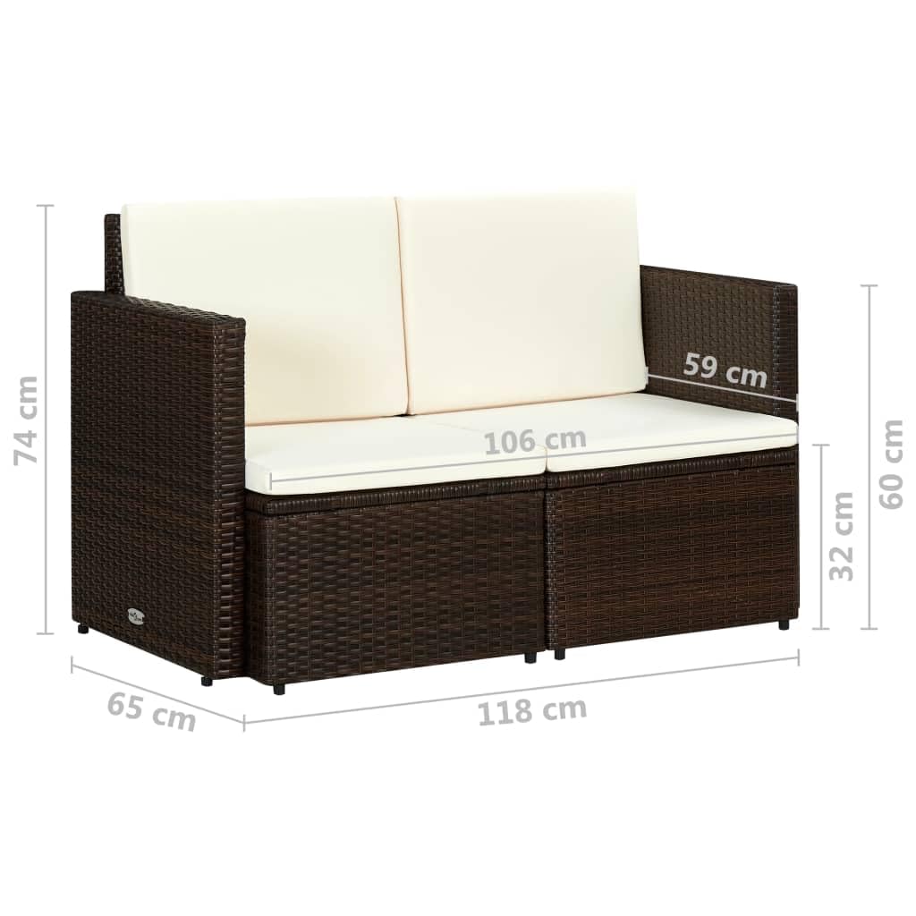 2 Seater Patio Sofa with Cushions - Brown Poly Rattan Outdoor Furniture Set (16.8g) - Perfect for Garden, Backyard, Poolside & Balcony Relaxation