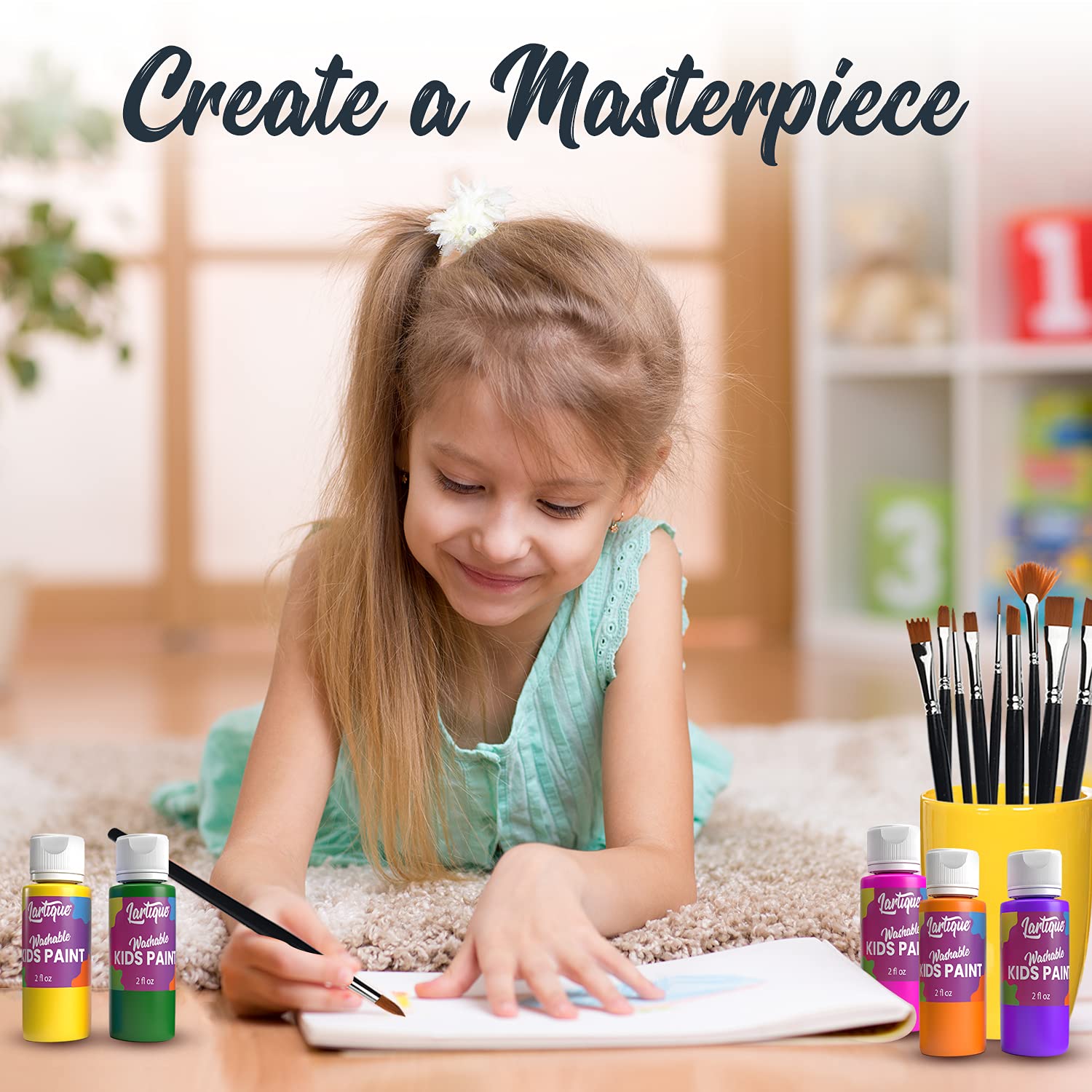 Washable Kids Paint Set - 24 Colors Non-Toxic Finger Paint (Regular, Fluorescent & Metallic) | 2oz Bottles | Safe Tempera Paint for Children | Made in USA | Perfect for Art Projects, Classroom Activities & DIY Crafts