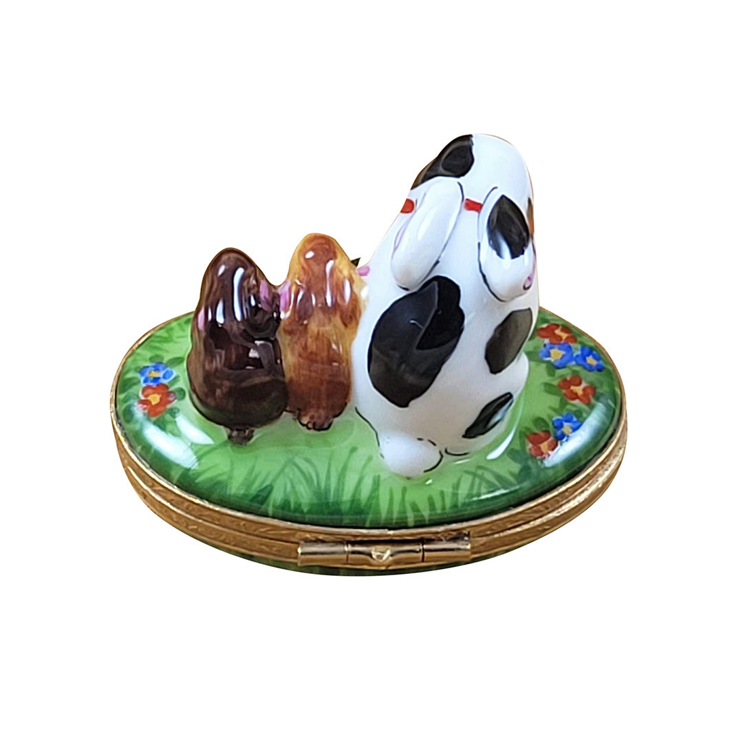 Spring Rabbit Family Limoges Porcelain Figurine - Hand-Painted Collectible Home Decor for Easter, Spring & Holiday Display