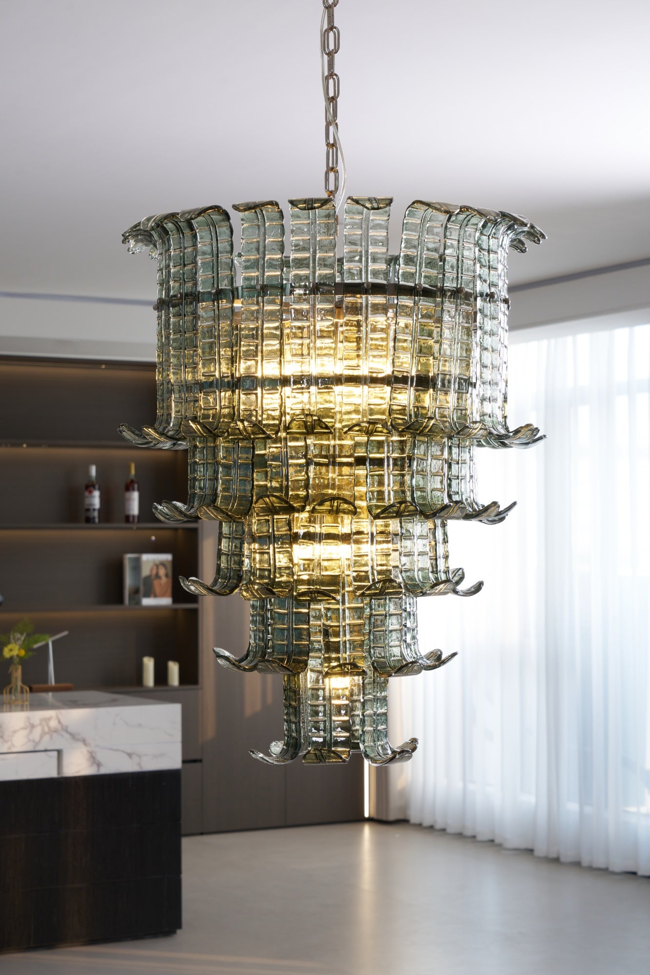 Elegant Cascade Murano Glass Chandelier - Handcrafted Italian Lighting Fixture for Dining Room, Living Room & Bedroom Decor