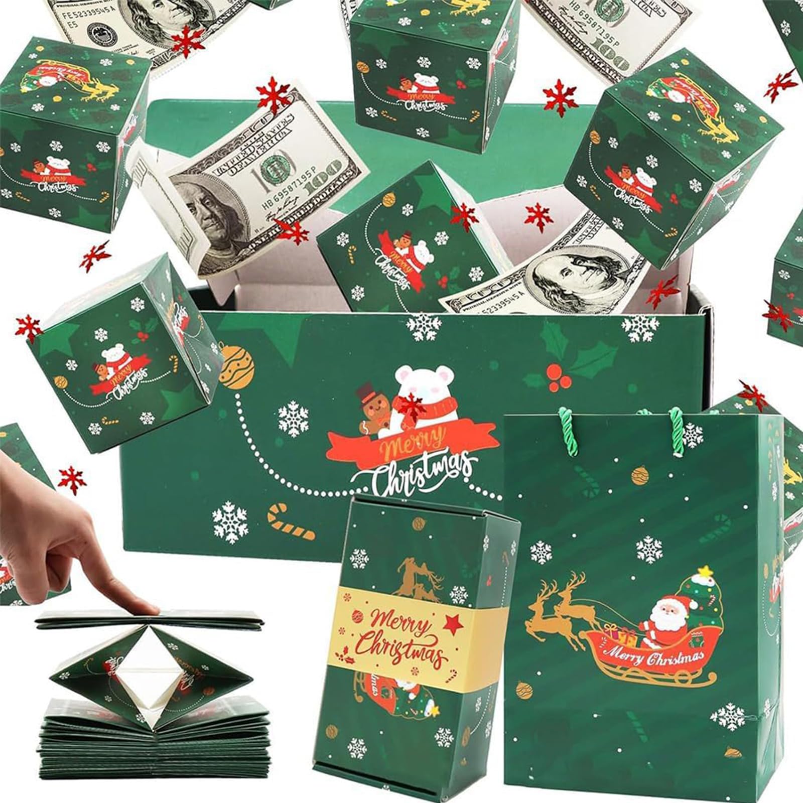 TERFISE Money Surprise Gift Box - Exploding Pop Up Christmas Present Box for Cash, Foldable Money Holder (Green, 10 Pack) - Perfect for Birthdays, Graduations & Holiday Gifting