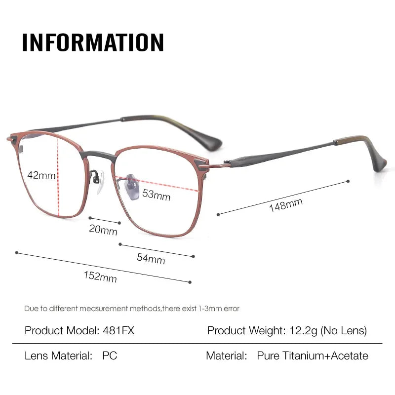 Aror Men's Full Rim Big Square Titanium Acetate Eyeglasses Frame 94481 - Lightweight & Durable for Work, Reading & Fashion