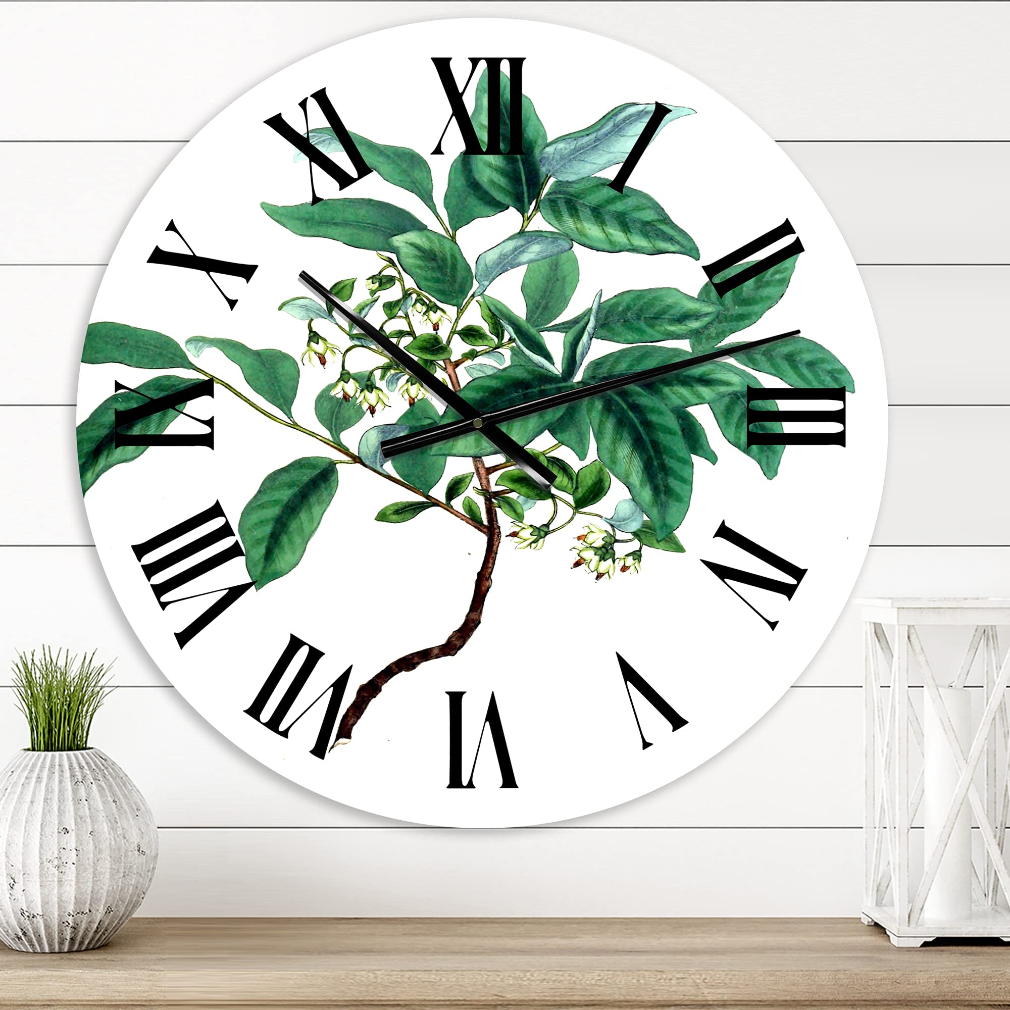 Vintage Green Leaves Botanical Wall Clock - Large Traditional Floral Wall Decor for Living Room, Bedroom, Office | Perfect for Farmhouse, Cottage & Home Décor