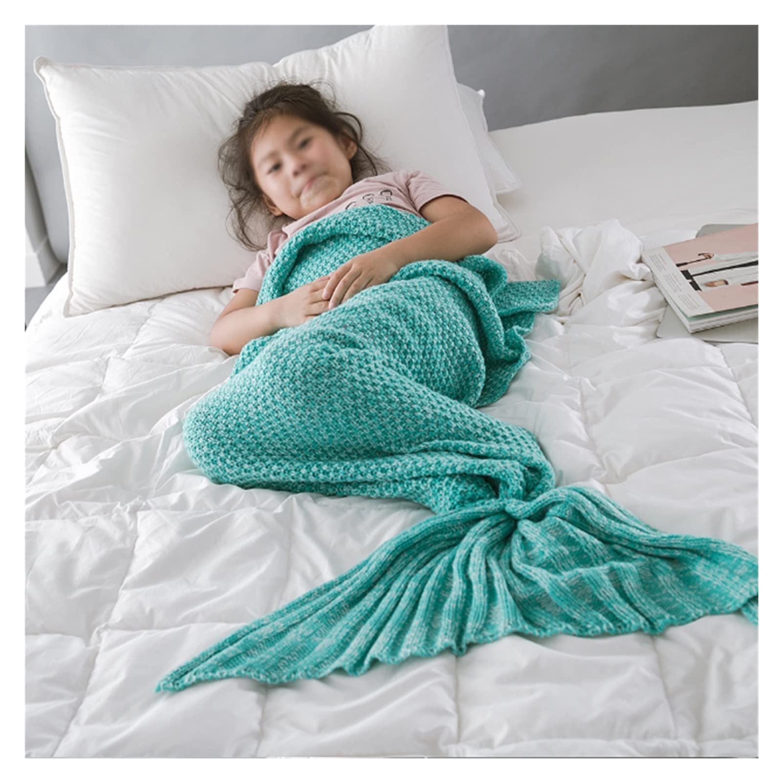 SCDZS Super Soft Kid Crochet Tail Blanket - Cashmere Thick Knitted Throw for Sofa, Bed & Couch - Warm Cozy Blanket for Babies, Kids & Adults (Color B, Size S) - Perfect for Nursery, Living Room & Winter Snuggling