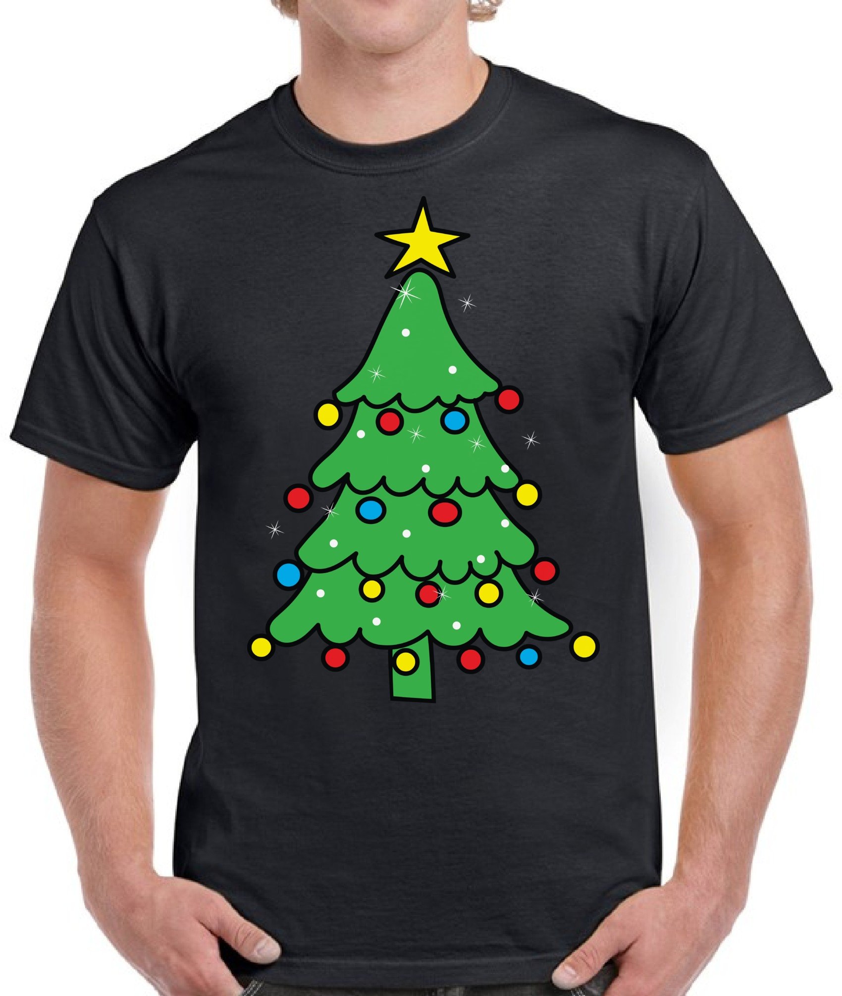 Christmas Tree T-Shirt for Men - Festive Holiday Graphic Tee with Lit Tree Design | Perfect for Christmas Parties, Family Gatherings & Holiday Photos