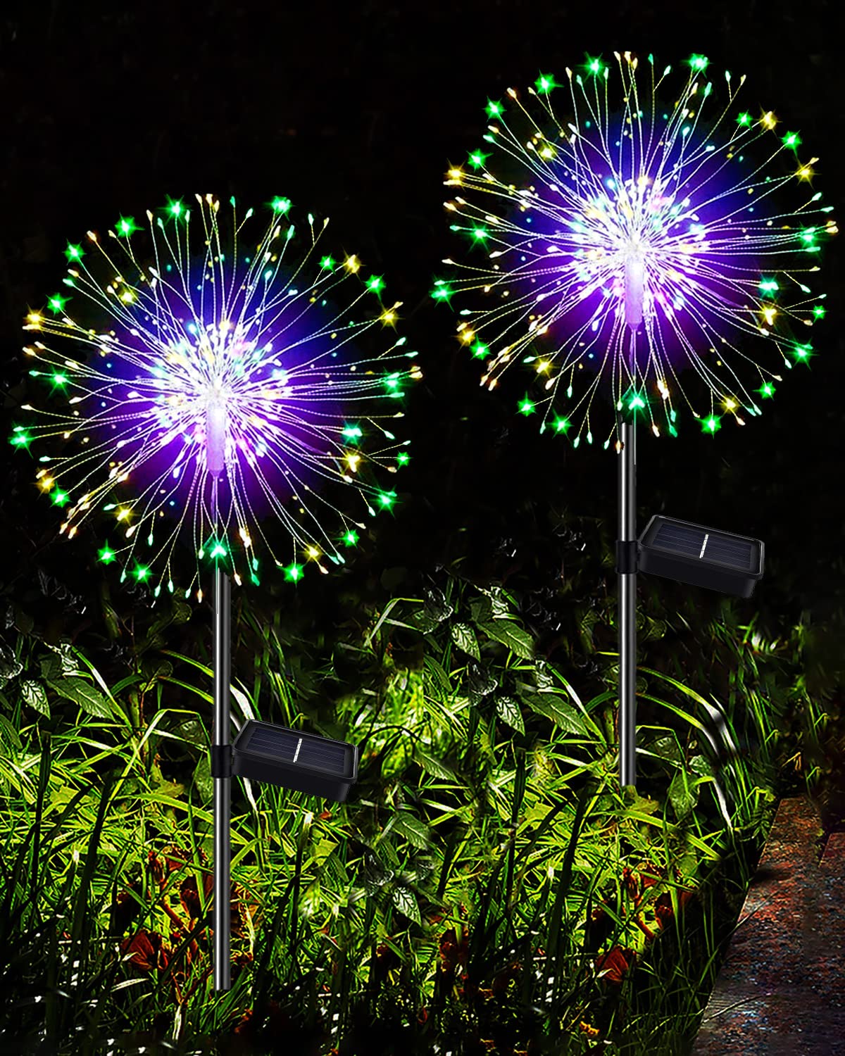 Redefun 2 Pack 120 LED Solar Firefly Lights - 8 Lighting Modes, Waterproof Outdoor Solar Powered Fireworks Lamp for Garden, Yard, Patio Decor - Multicolor Starburst Lights for Parties, Weddings & Landscape Lighting