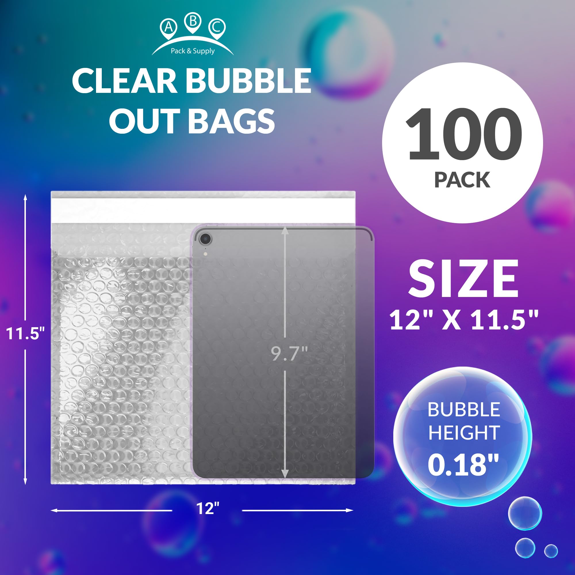 ABC Clear Bubble Mailers 12 x 11.5 Inches - 100 Pack Self-Seal Polyethylene Bubble Envelopes for Shipping, Packing & Protection | Perfect for Ecommerce, Small Business & Online Sellers | Waterproof Cushioned Mailing Bags for Jewelry, Electronics & Fragile Items