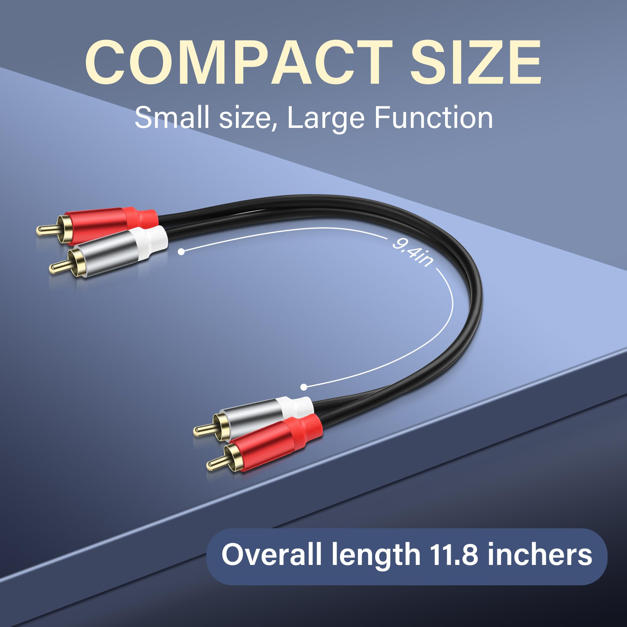 2RCA Male to 2RCA Male Audio Cable - 2 Pack Short Subwoofer RCA Cable for HDTV, Speakers, DVD Players - High Quality Stereo RCA Extension Cable for Home Theater & Audio Systems