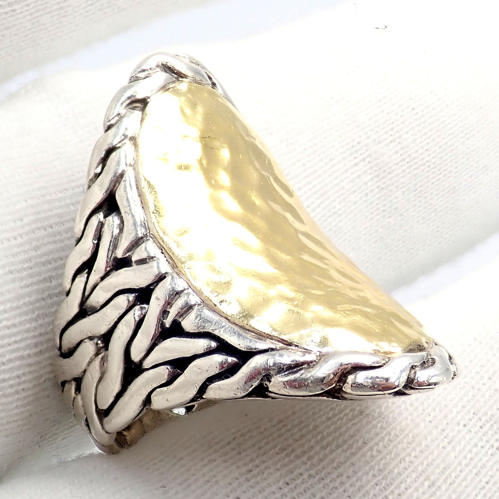 John Hardy JH Silver 22k Yellow Gold Classic Palu Saddle Cocktail Ring - Size 7 | Elegant Jewelry for Women, Perfect for Parties, Weddings & Special Occasions