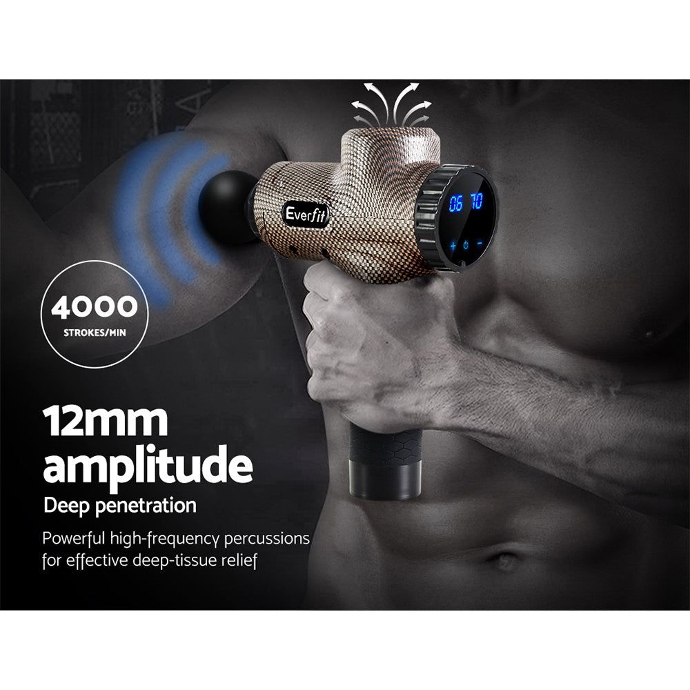 Everfit Deep Tissue Massage Gun with 6 Interchangeable Heads - Electric Percussion Massager for Muscle Pain Relief & Recovery - LCD Display & Vibration Therapy - Perfect for Athletes, Gym Workouts & Post-Exercise Recovery