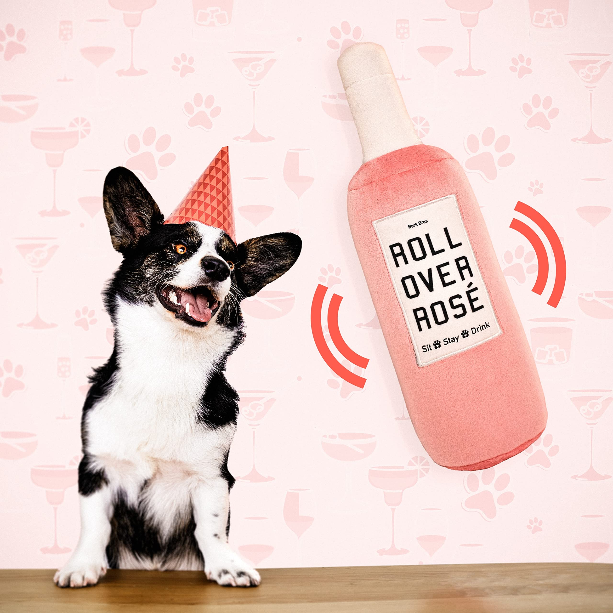 Rose Wine Bottle Dog Toy - Plush Squeaky Puppy Gift for Birthday & Playtime