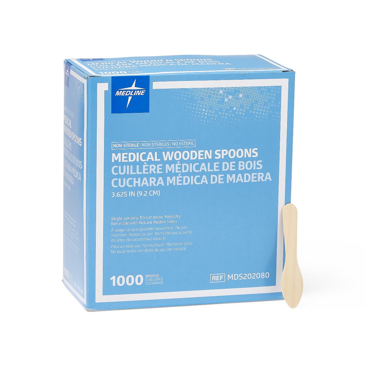Medline Wooden Medical Spoon - Disposable Tongue Depressor for Throat Exams, First Aid Kits & Doctor Offices (Pack of 100)