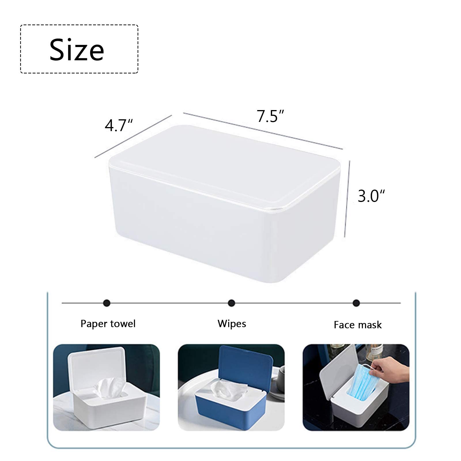 Baby Wipes Dispenser - Dustproof Tissue Storage Box with Lid, Non-Slip Wipes Container for Home & Office Desk (Blue) | Perfect for Nursery, Changing Table, Bathroom & Travel Use