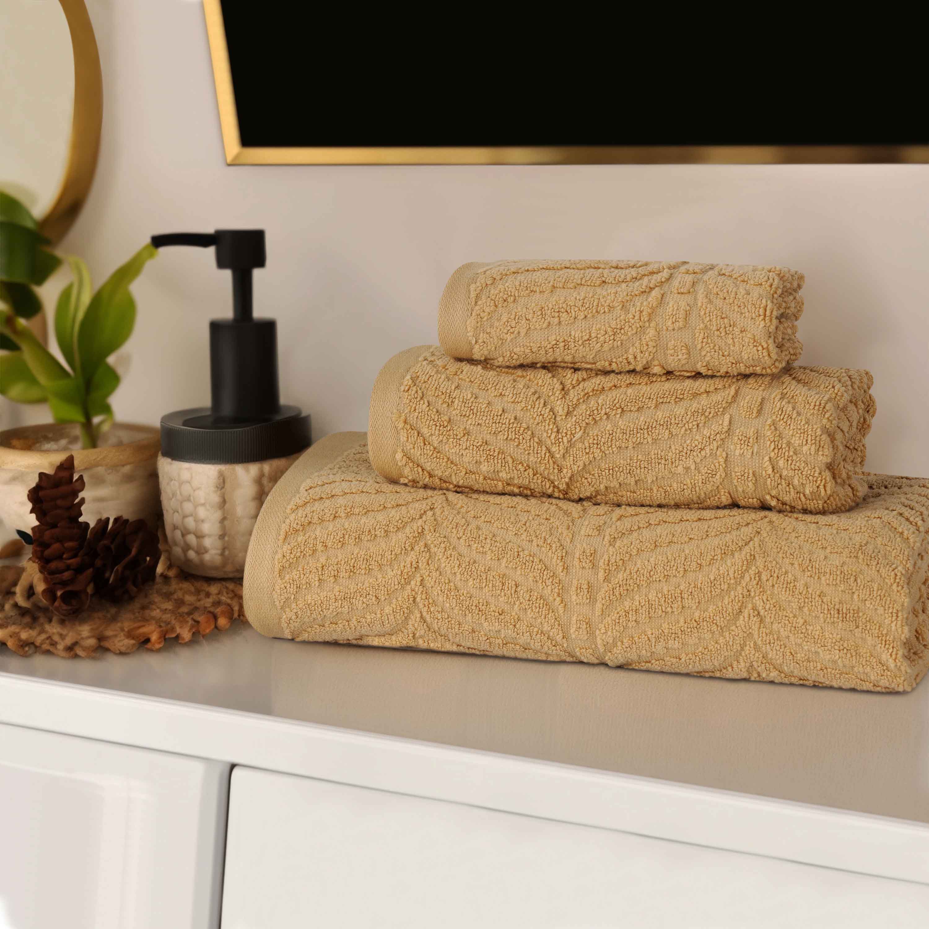 Premium Zero Twist Cotton Jacquard Towel Set - 3 Piece Luxury Bath Towels with Elegant Chevron Pattern for Spa, Bathroom & Guest Use