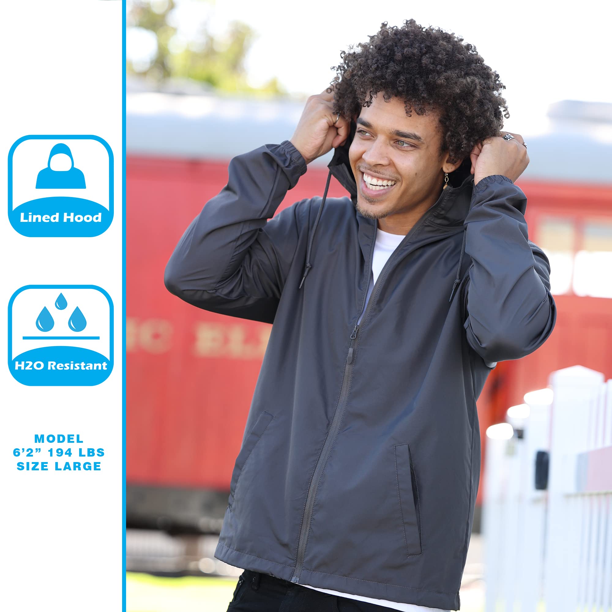 Global Blank Men's Lightweight Water-Resistant Windbreaker Jacket - Perfect for Outdoor Activities, Hiking, Running & Travel