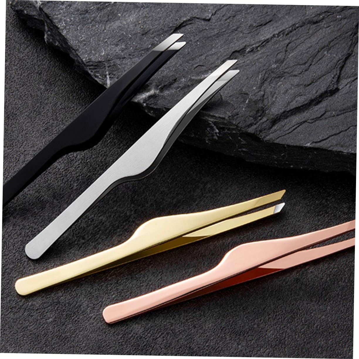 4pcs Professional Eyelash Extension Tweezers Set - Slant Tip & Straight Eyebrow Tweezers for Lash Application, False Eyelash Tools - Rose Gold Beauty Accessories (Perfect for Salon, Home Use & Professional Makeup Artists)