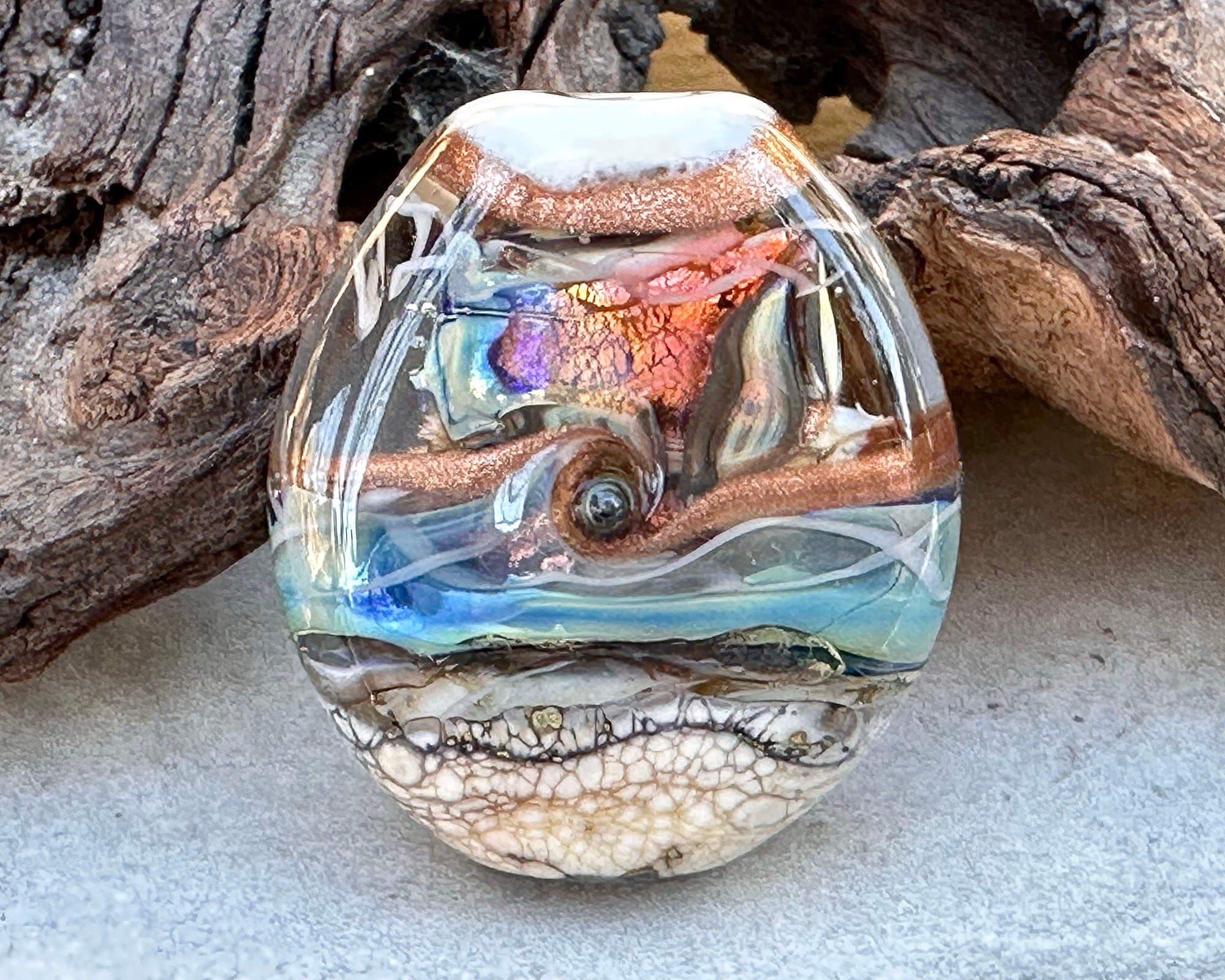 Handmade Organic Lampwork Glass Focal Bead for Jewelry Making - Waves Design - SRA Certified - Perfect for Necklaces, Bracelets & DIY Craft Projects