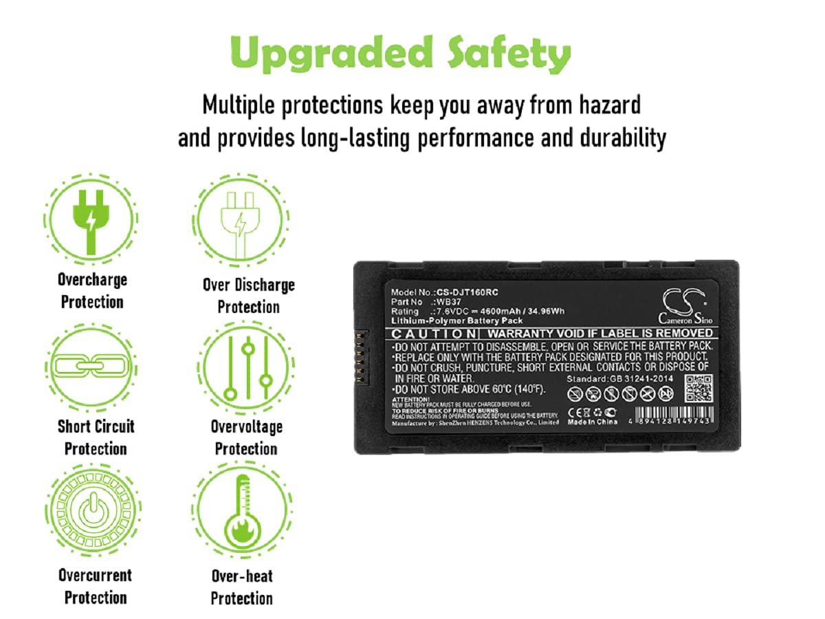 CS Battery for DJI WB37 - Compatible with CrystalSky Ultra 7.85 Monitor, T16, MG-1A, MG-1S Drone & CrystalSky Remote Controller - 7.60V 4600mAh Li-Polymer Rechargeable Battery (34.96Wh) - Perfect for Aerial Photography & Drone Operations