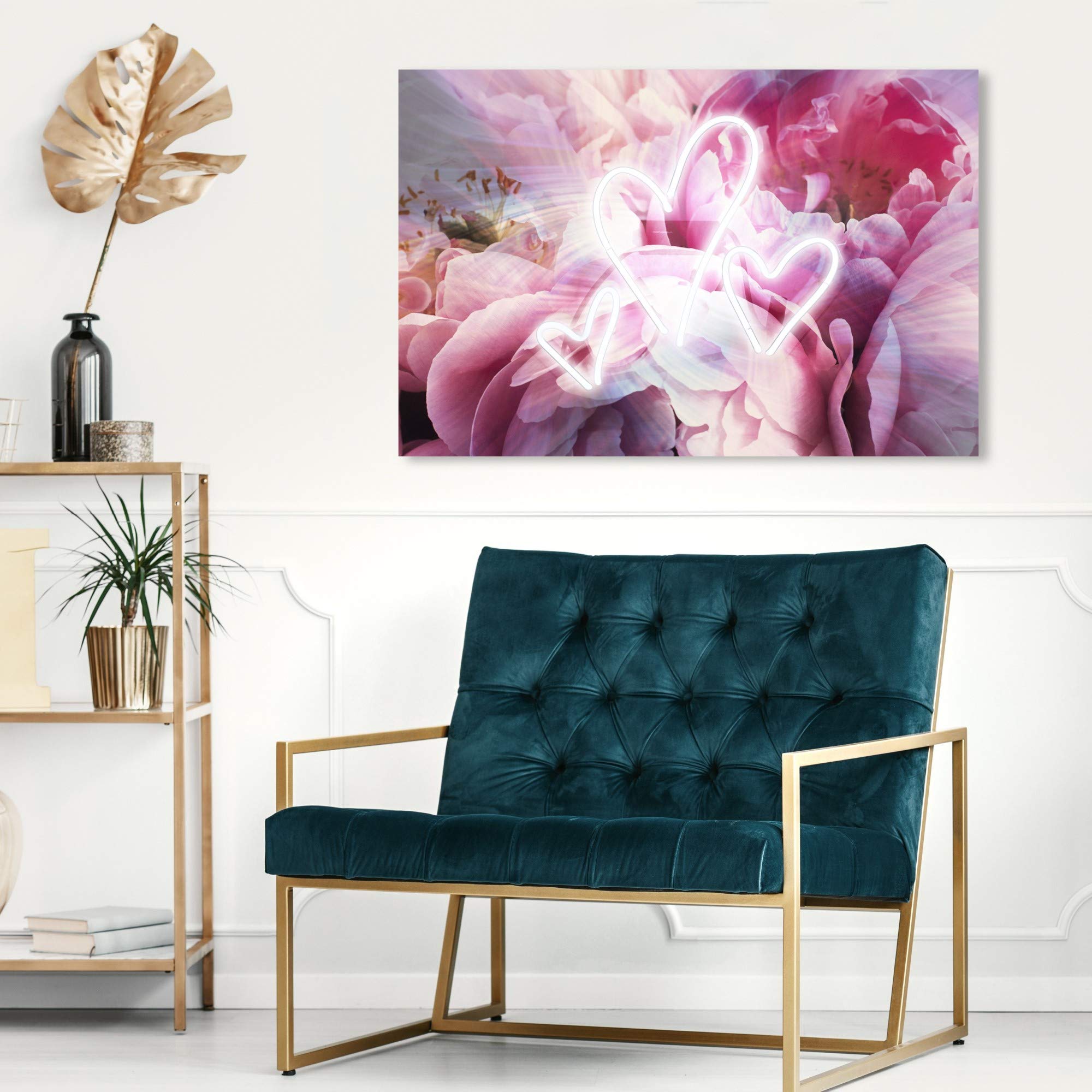 Oliver Gal Artist Co. Floral Wall Art Canvas Print - Pink & White LED Hearts Home Decor - 30x20 Inches - Perfect for Living Room, Bedroom & Office Decoration