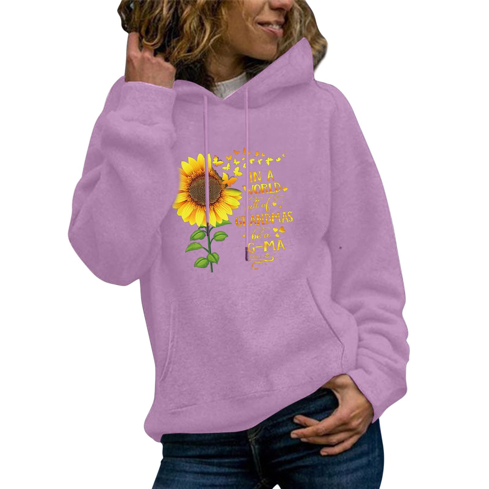 Women's Casual Long Sleeve Sunflower Print Hooded Sweatshirt - Soft Pullover Blouse for Everyday Wear | Perfect for Fall Outfits, Coffee Dates & Weekend Errands