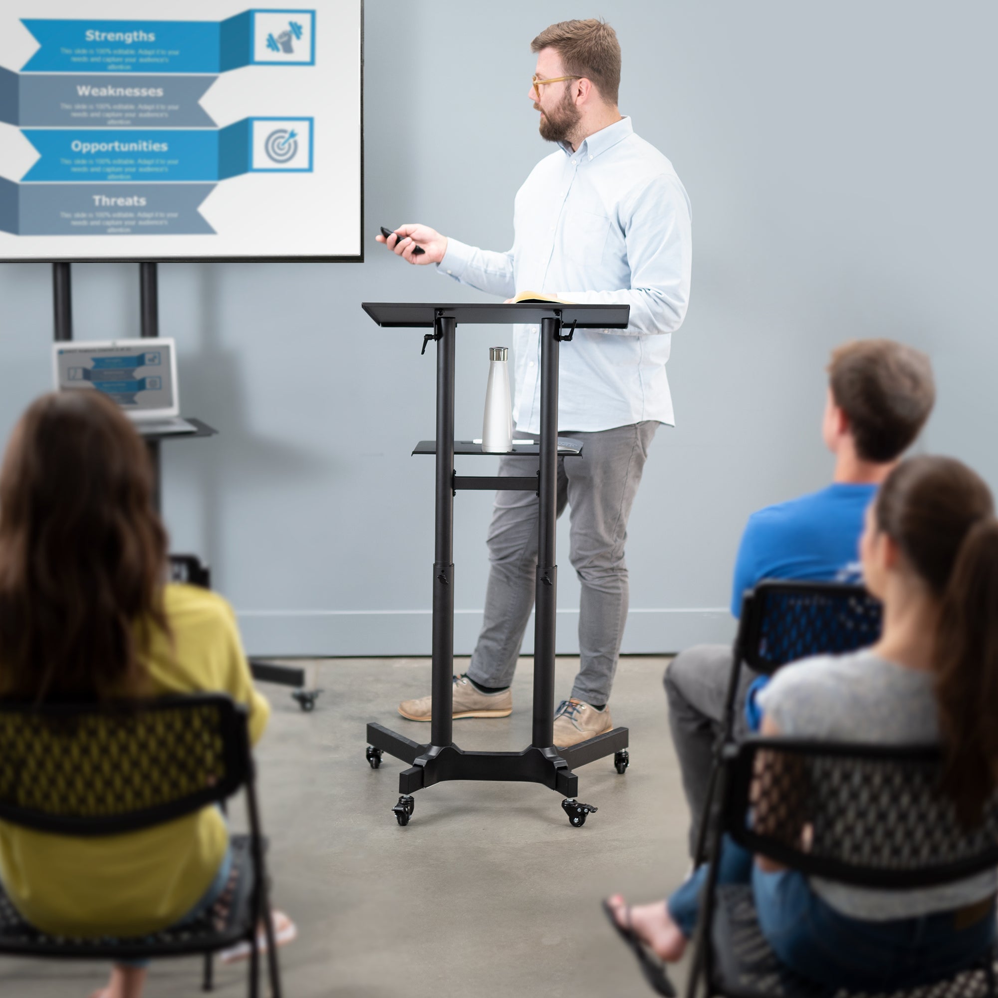 24-in-1 Multi-Purpose Mobile Podium Stand with Wheels - Perfect for Presentations, Lectures, and Trade Shows
