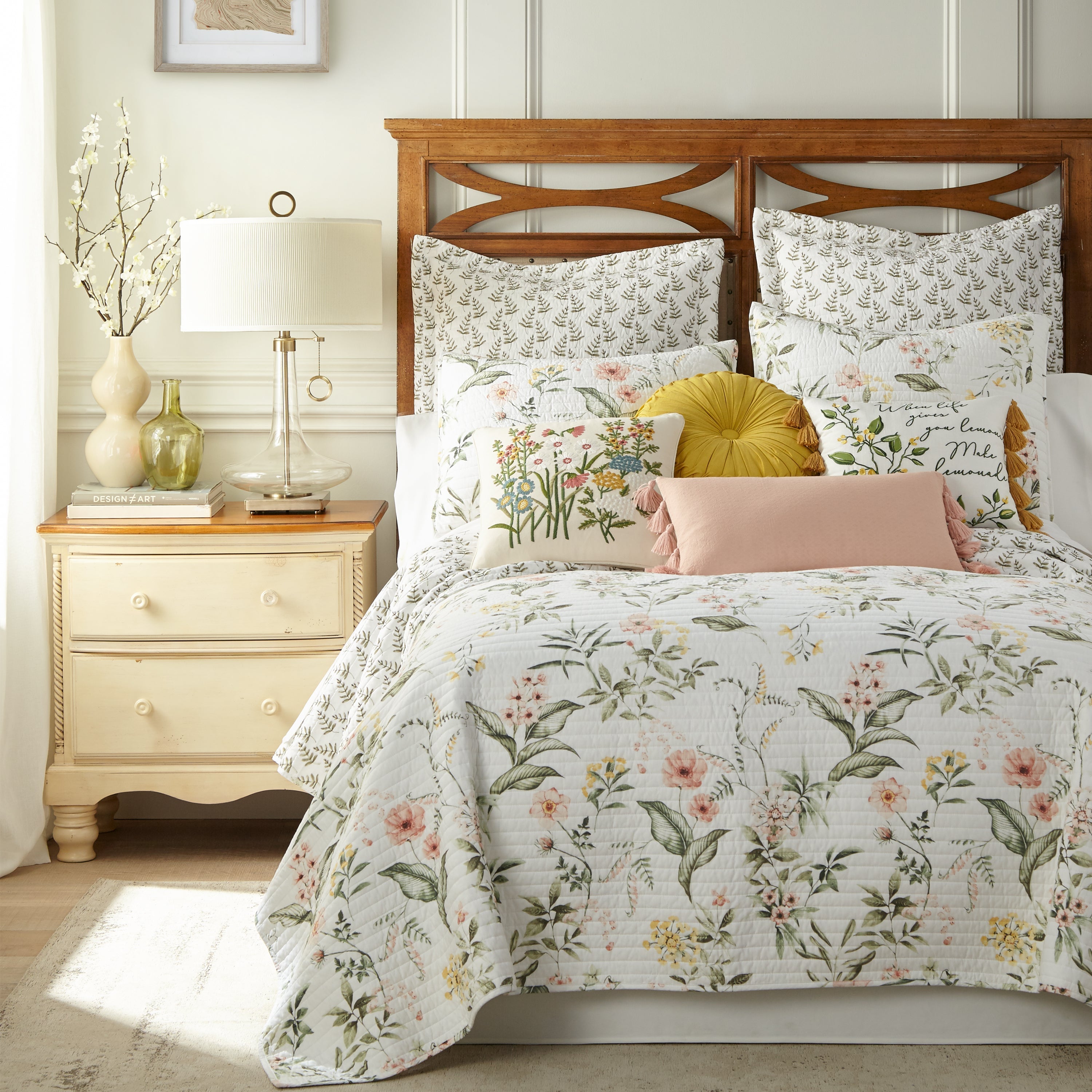 Viviana Floral Decorative Pillow - Soft Cream Flower Throw Pillow for Couch, Bed, Sofa & Home Decor