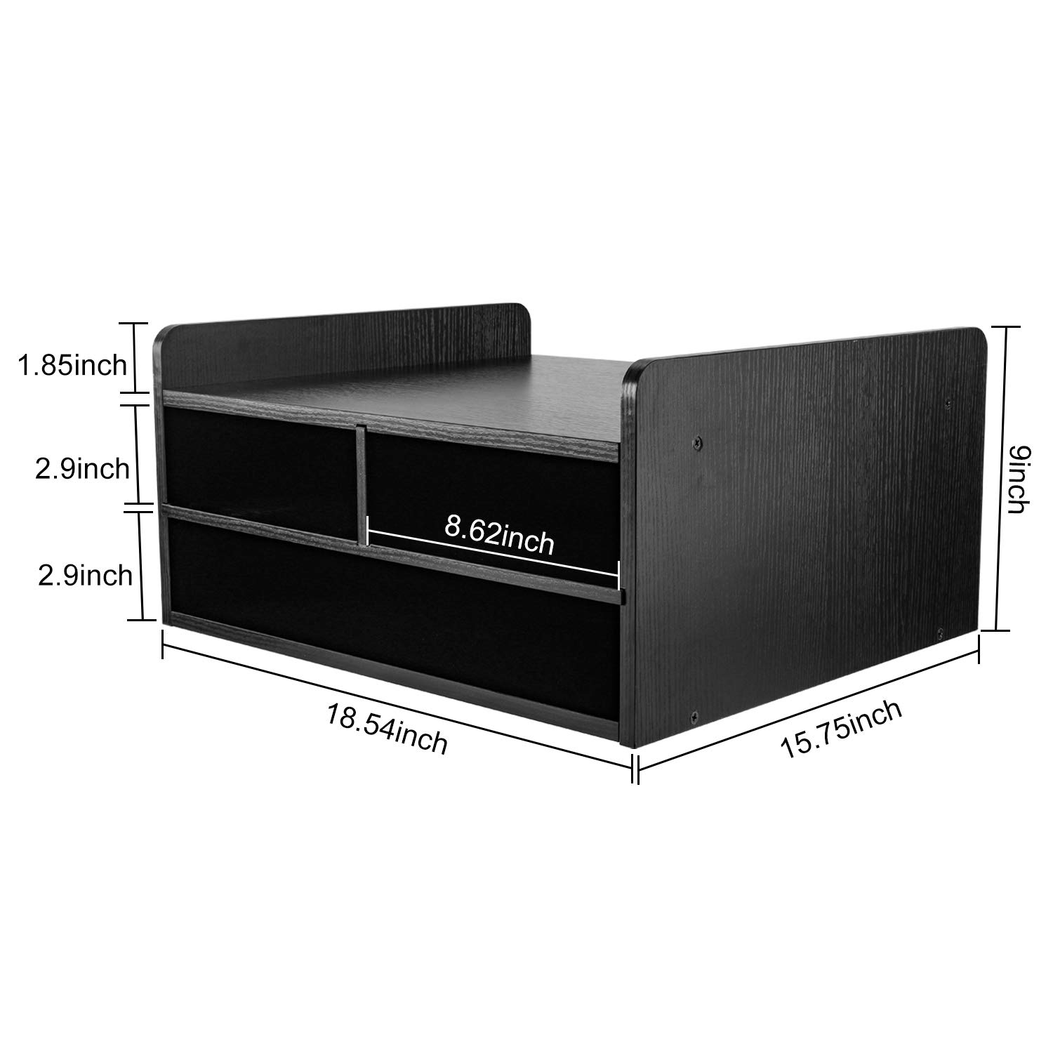 3-Tier Wooden Desktop Printer Stand with Storage - Organizer for Paper, Supplies & Printers - Perfect for Home & Office Workspaces (Black)