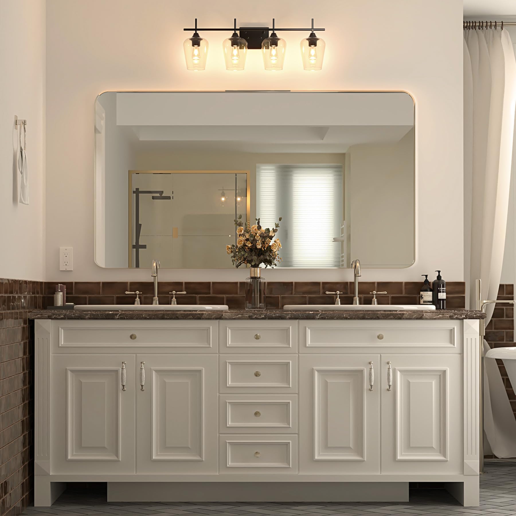 VONLUCE 4-Light Modern Bathroom Vanity Light Fixture with Clear Glass - Matte Black Wall Sconce for Bathroom, Bedroom, Hallway & Kitchen | Perfect Over Mirror Lighting for Home Decor