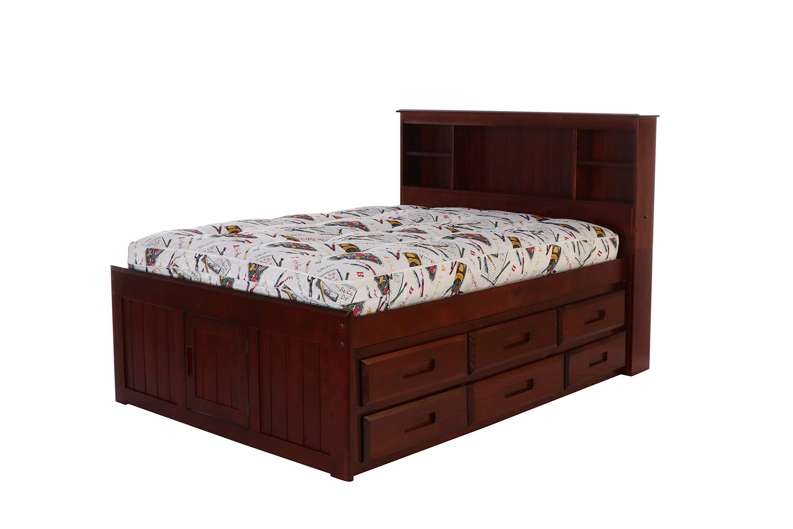 Discovery World Furniture Captain Bed with 6 Drawers - Full Size, Merlot Finish | Space-Saving Storage Bed for Small Bedrooms & Guest Rooms