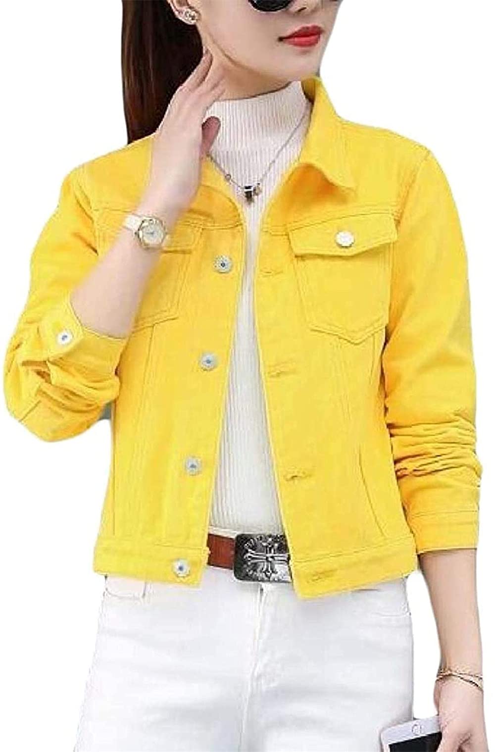 Women's Long Sleeve Denim Jacket with Buttons - Stylish Short Jean Jacket for Casual Outings and Weekend Adventures