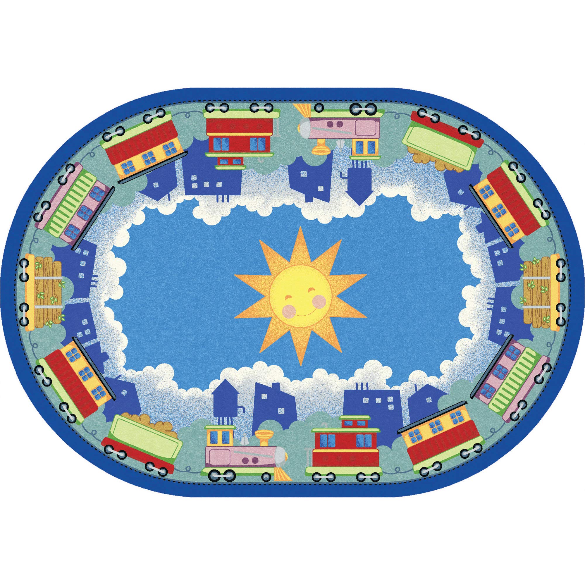 Joy Carpets Kid Essentials Non-Slip Play Mat for Infants & Toddlers - Soft, Washable, Multicolored Oval Rug (3'10
