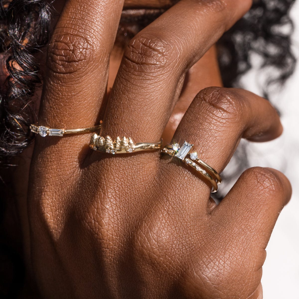 North South Baguette Trio Ring - Stackable Diamond Rings for Women, 14K Gold or Sterling Silver Engagement Wedding Band Set - Perfect for Stacking, Anniversary Gifts & Everyday Elegance