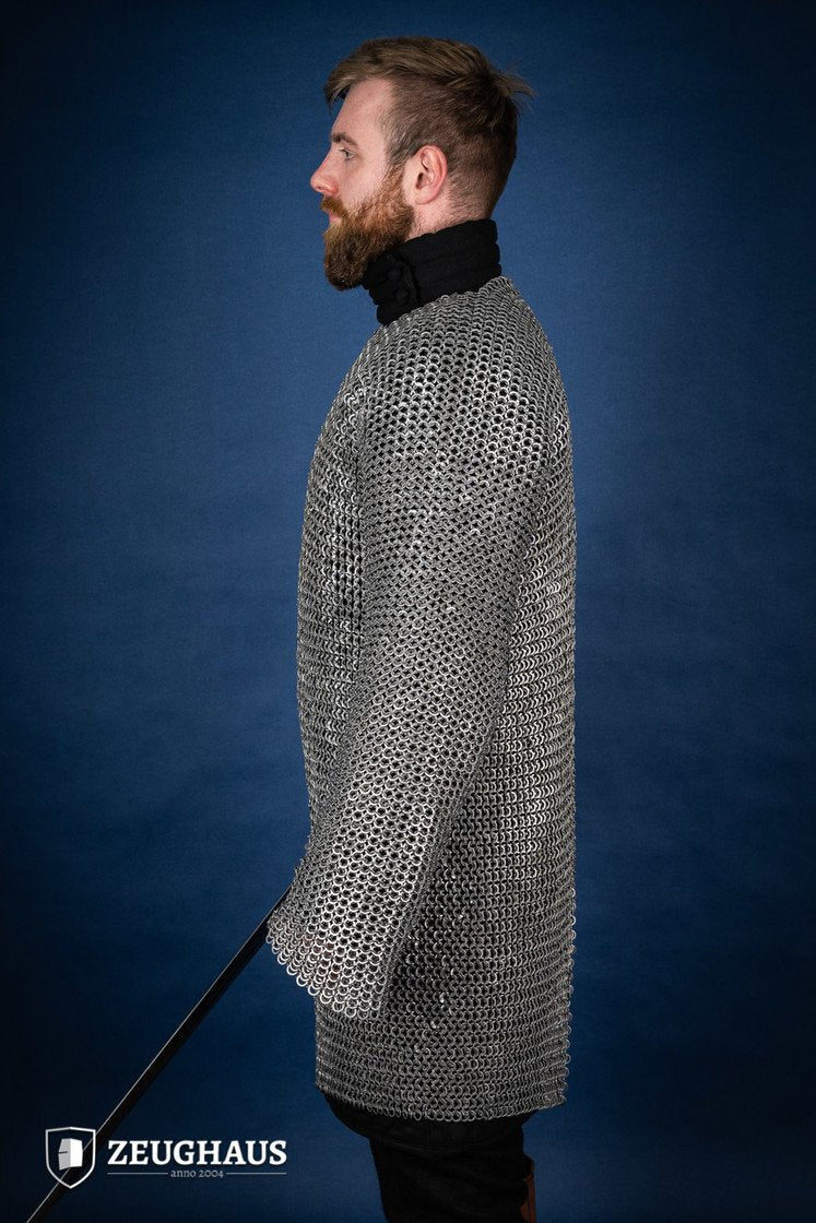 Chainmail Hauberk - 9mm Flat Ring Wedge Riveted Steel Armor - Medieval Battle-Ready & LARP Costume - Perfect for Renaissance Fairs, Cosplay & Historical Reenactments