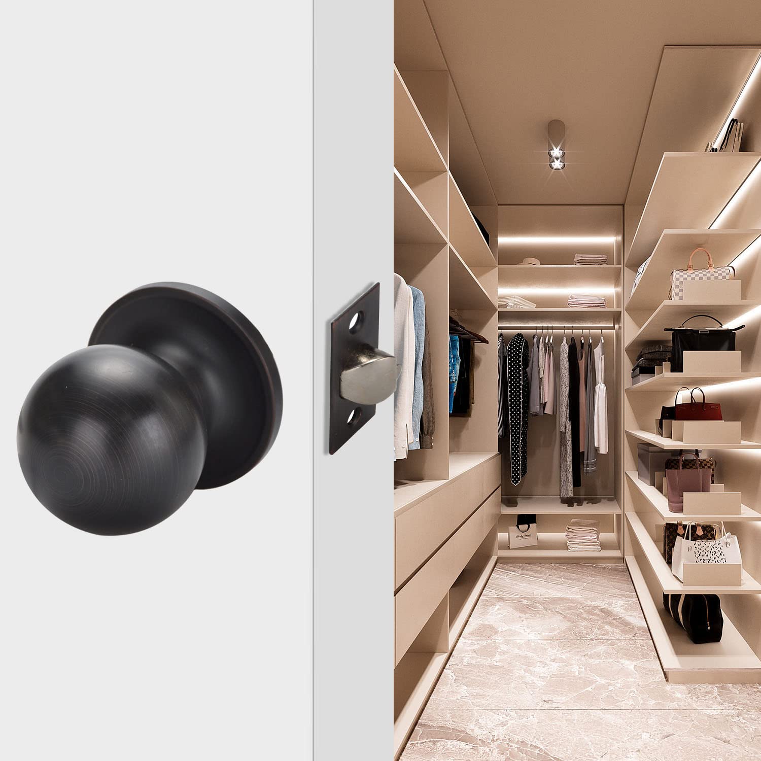 Oil Rushed Bronze Non-Locking Passage Door Knobs - Left or Right Handed - Hall & Closet Door Handles (1 Pack) - Perfect for Bedrooms, Bathrooms & Interior Doors